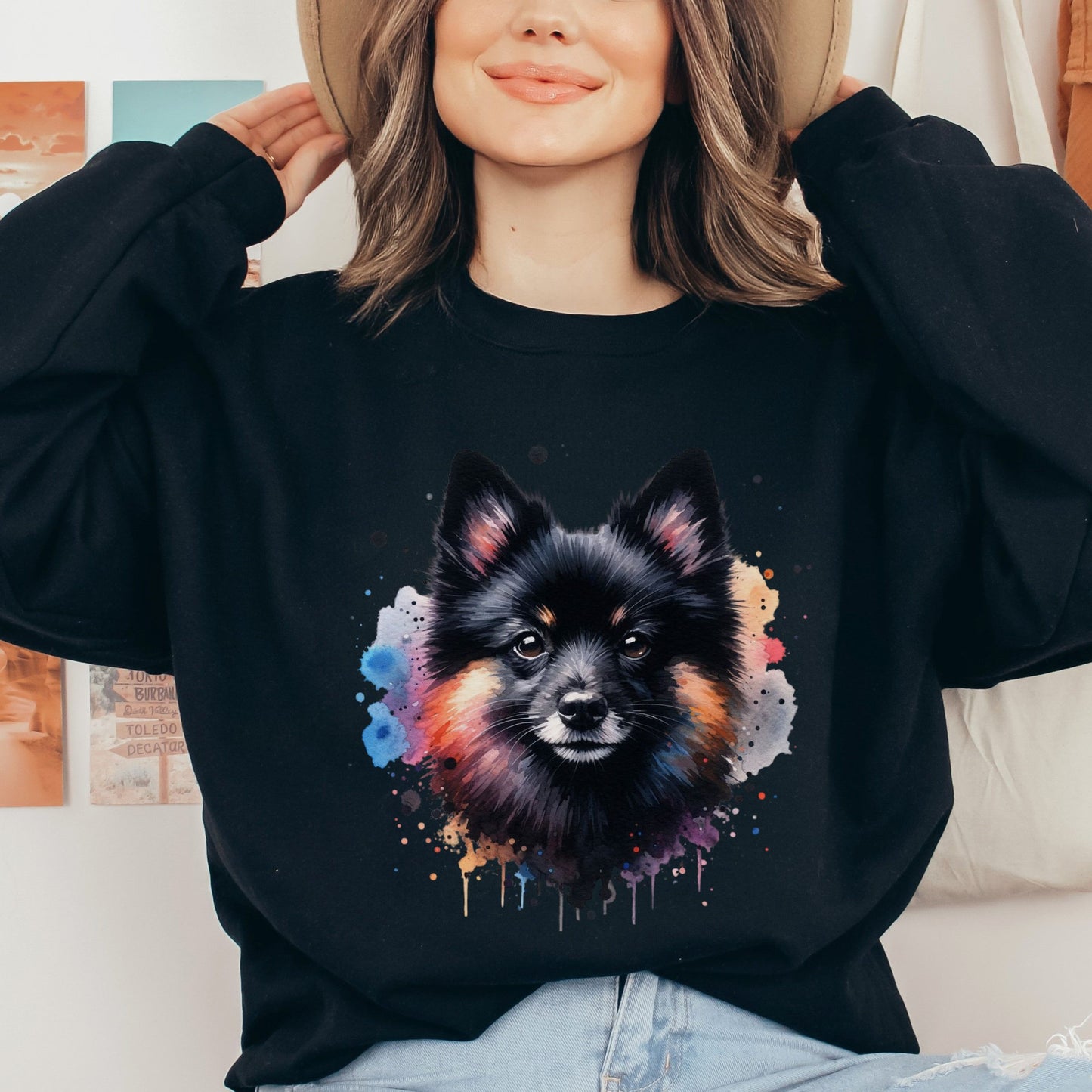 Schipperke dog mom Color Splash Unisex Sweatshirt Black Navy Dark Heather-Black-Family-Gift-Planet