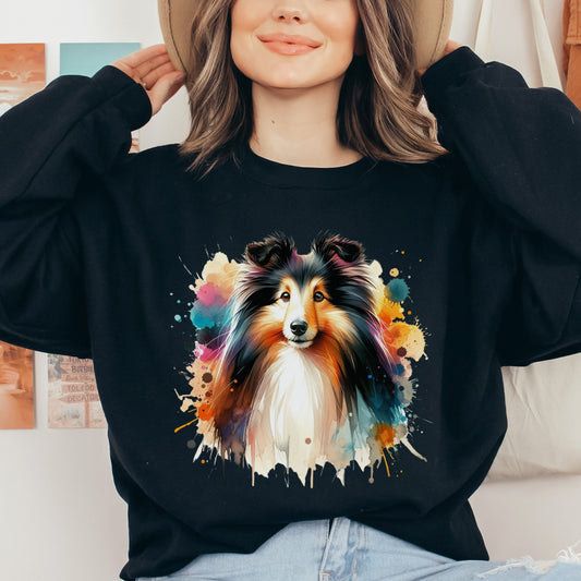 Shetland Sheepdog dog mom Color Splash Unisex Sweatshirt Black Navy Dark Heather-Black-Family-Gift-Planet