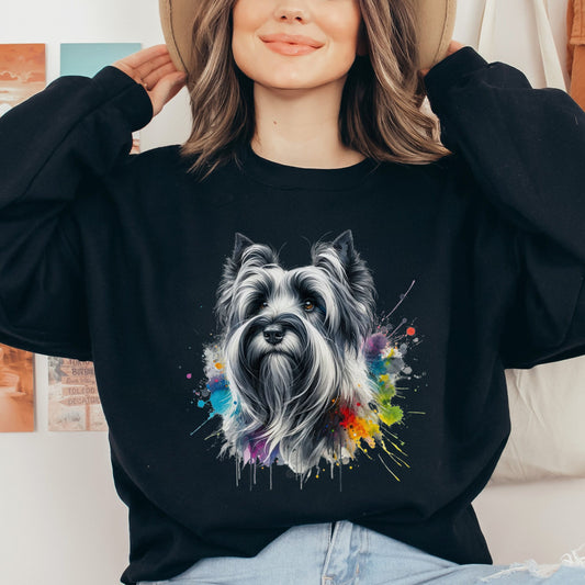 Skye Terrier dog mom Color Splash Unisex Sweatshirt Black Navy Dark Heather-Black-Family-Gift-Planet