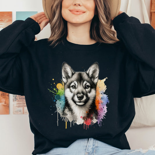 Swedish Vallhund dog mom Color Splash Unisex Sweatshirt Black Navy Dark Heather-Black-Family-Gift-Planet