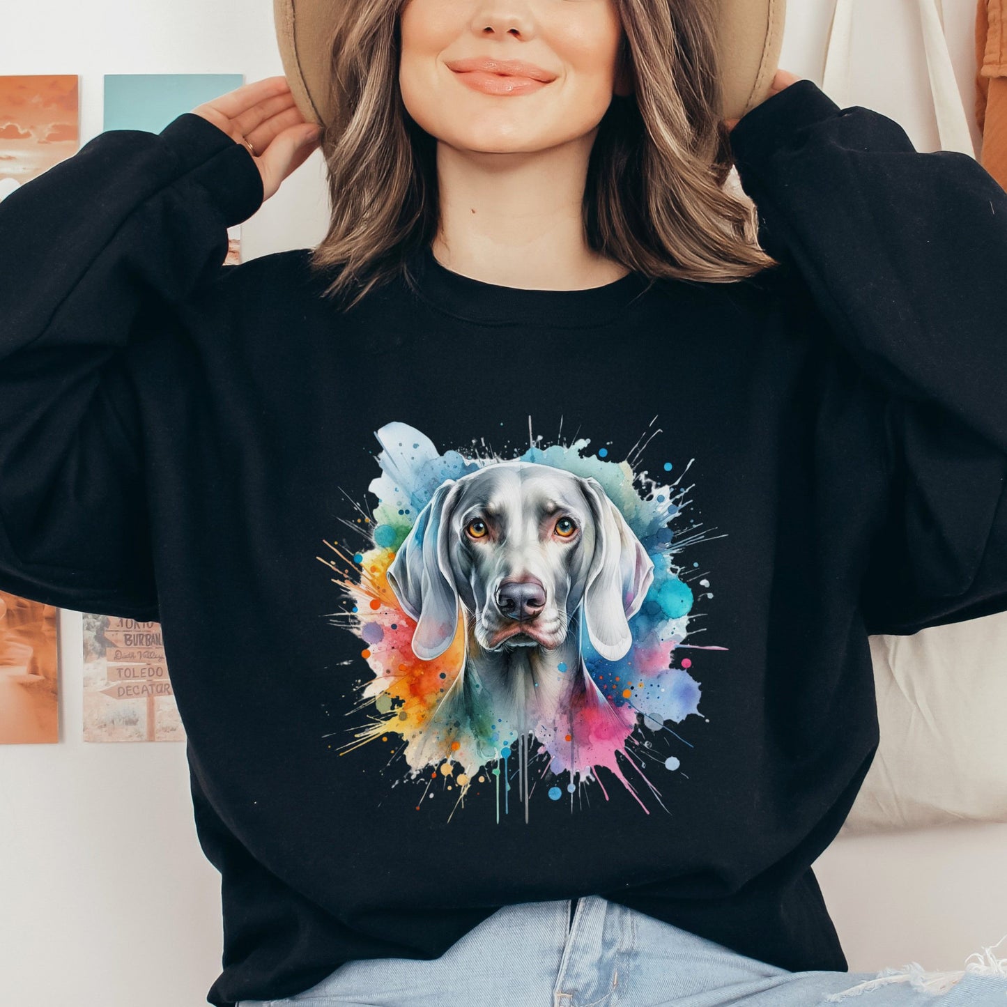 Weimaraner Dog mama Color Splash Unisex Sweatshirt Black Navy Dark Heather-Black-Family-Gift-Planet