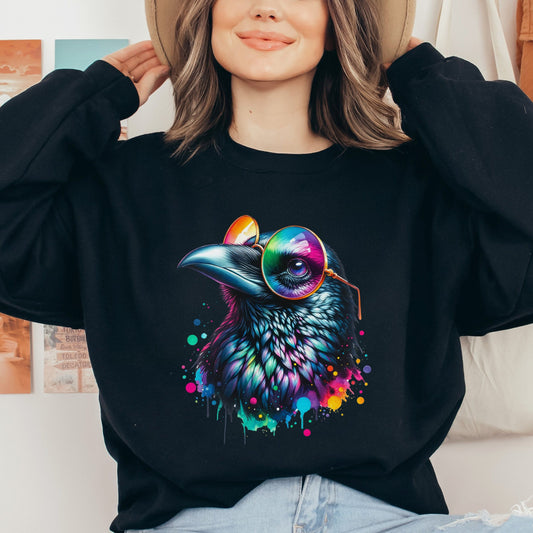Whimsical raven Color Splash Unisex Sweatshirt Black Navy Dark Heather-Family-Gift-Planet