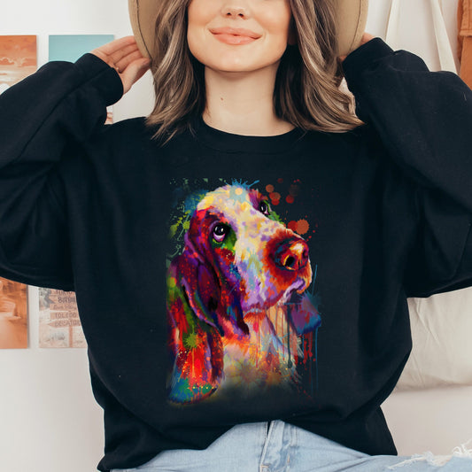 Artistic Basset hound dog Unisex Crewneck Sweatshirt digital Art-Black-Family-Gift-Planet