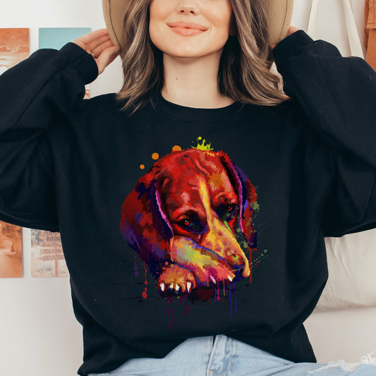 Artistic Beagle dog Unisex Crewneck Sweatshirt digital Art-Black-Family-Gift-Planet