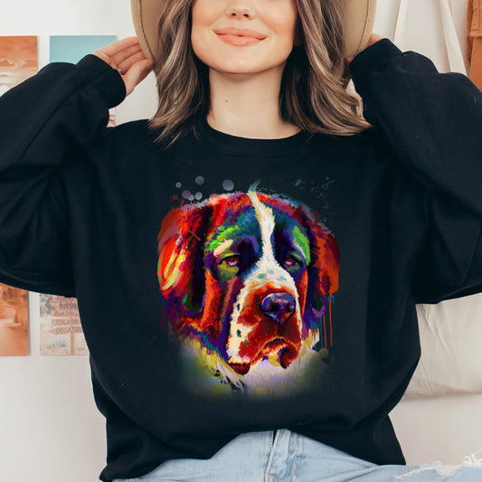 Abstract Bernard dog Unisex Crewneck Sweatshirt with expressive splashes-Black-Family-Gift-Planet