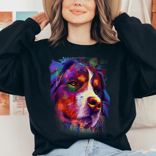 Artistic Bernese mountain dog Unisex Crewneck Sweatshirt digital Art-Black-Family-Gift-Planet