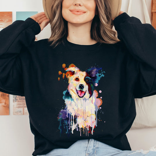 Abstract Border collie dog Unisex Crewneck Sweatshirt with expressive splashes-Black-Family-Gift-Planet