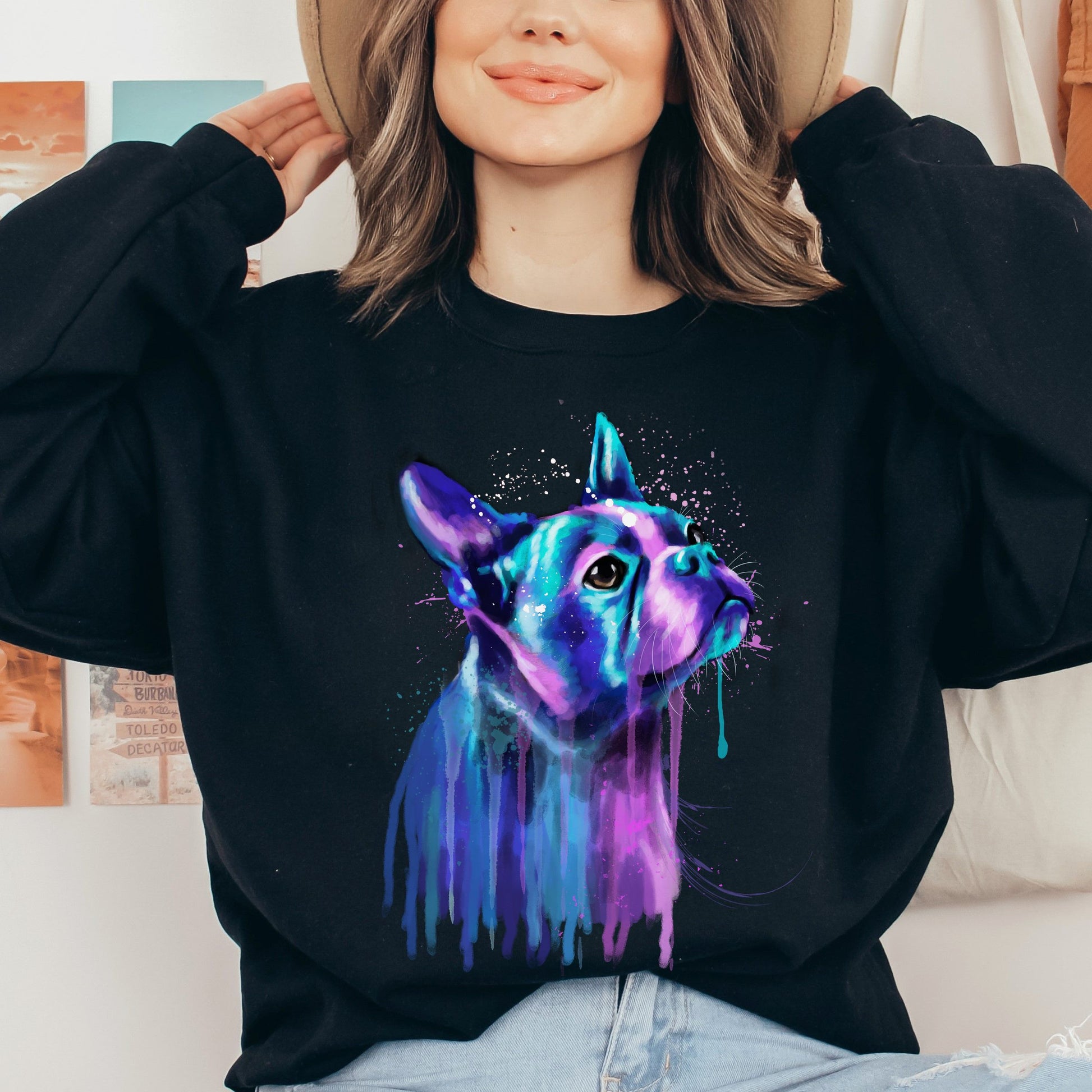 Artistic Boston terrier dog Unisex Crewneck Sweatshirt digital Art-Family-Gift-Planet