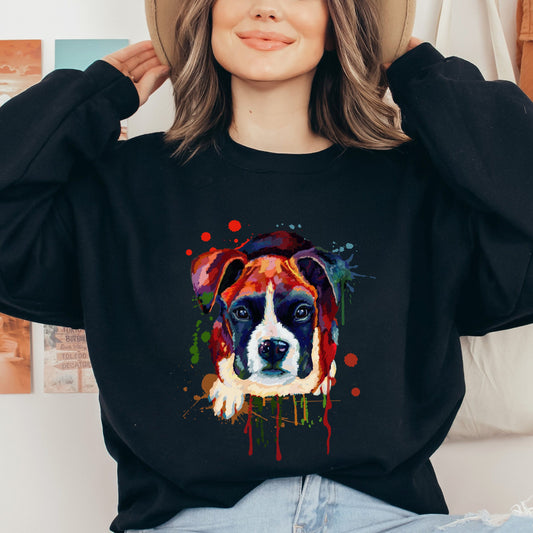 Abstract Boxer dog Unisex Crewneck Sweatshirt with expressive splashes-Black-Family-Gift-Planet