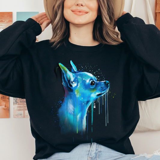 Abstract Chihuahua dog Unisex Crewneck Sweatshirt with expressive splashes-Black-Family-Gift-Planet