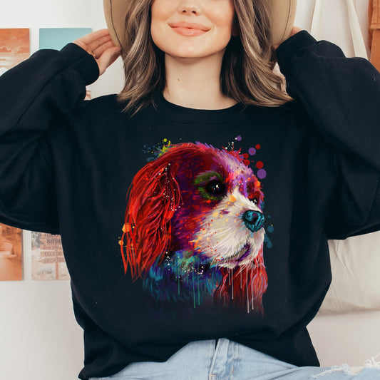 Abstract Cocker Spaniel dog Unisex Crewneck Sweatshirt with expressive splashes-Black-Family-Gift-Planet