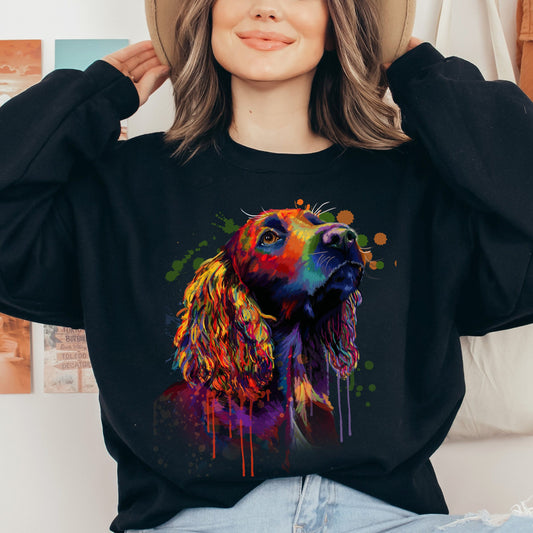 Vibrant digital Cocker Spaniel dog art Unisex Crewneck Sweatshirt black navy dark heather-Black-Family-Gift-Planet