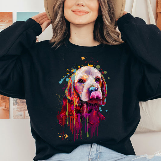 Splash color Cocker Spaniel dog Unisex Crewneck Sweatshirt Abstract pet design-Black-Family-Gift-Planet