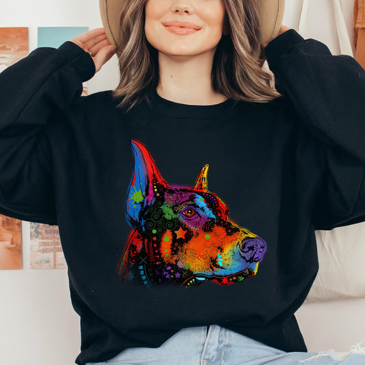 Hand drawn Digital Art Doberman dog Unisex Crewneck Sweatshirt black navy dark heather-Black-Family-Gift-Planet