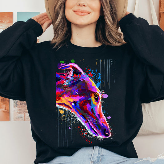 Abstract Greyhound dog Unisex Crewneck Sweatshirt with expressive splashes-Black-Family-Gift-Planet