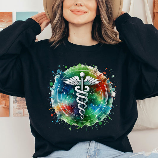 Artistic Medical sign Color Splash Unisex Sweatshirt Registered Nurse Black Navy Dark Heather-Black-Family-Gift-Planet