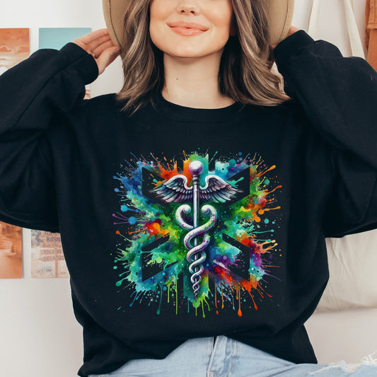 Vibrant Medical sign Color Splash Unisex Sweatshirt medical assistant Black Navy Dark Heather-Black-Family-Gift-Planet