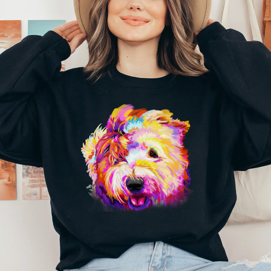 Old english sheepdog dog Unisex Crewneck Sweatshirt with expressive splashes-Black-Family-Gift-Planet