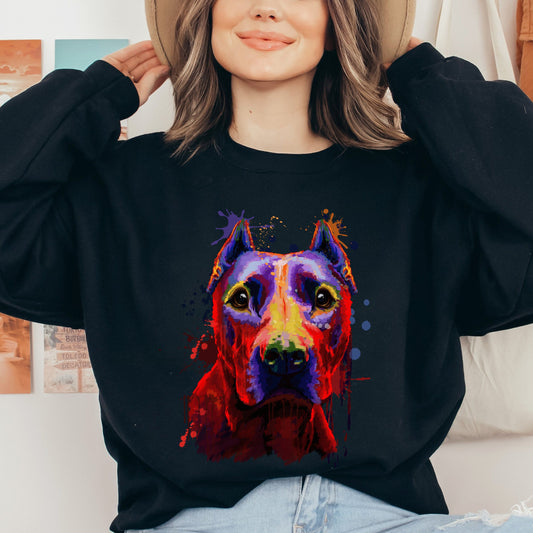 Abstract Pitbul dog Unisex Crewneck Sweatshirt with expressive splashes-Black-Family-Gift-Planet