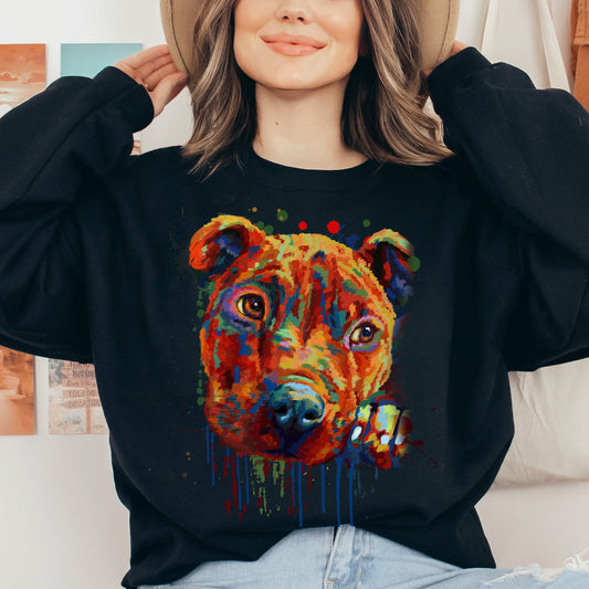 Artistic Pitbull dog Unisex Crewneck Sweatshirt digital Art-Black-Family-Gift-Planet