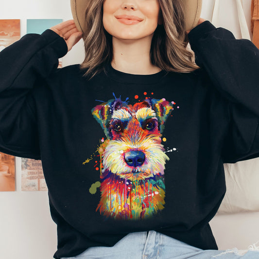 Abstract Schnauzer dog Unisex Crewneck Sweatshirt with expressive splashes-Black-Family-Gift-Planet