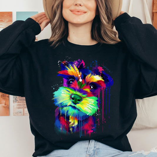 Artistic Schnauzer dog Unisex Crewneck Sweatshirt digital Art-Black-Family-Gift-Planet