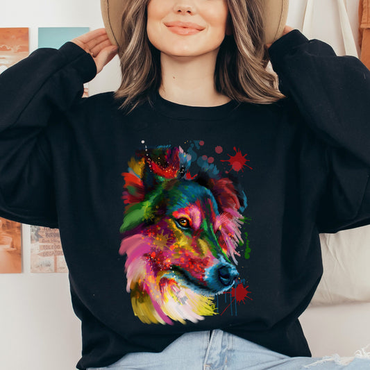 Abstract Sheltie dog Unisex Crewneck Sweatshirt with expressive splashes-Black-Family-Gift-Planet