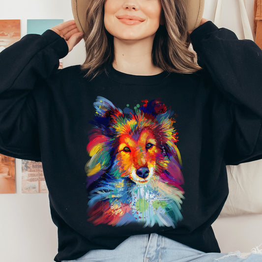 Artistic Sheltie dog Unisex Crewneck Sweatshirt digital Art-Black-Family-Gift-Planet