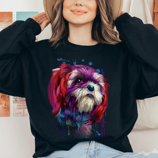 Artistic Shih Tzu dog Unisex Crewneck Sweatshirt digital Art-Black-Family-Gift-Planet