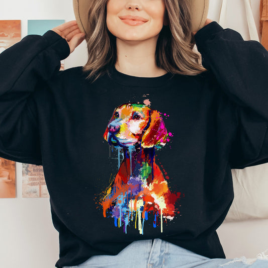 Abstract Vizsla dog Unisex Crewneck Sweatshirt with expressive splashes-Black-Family-Gift-Planet