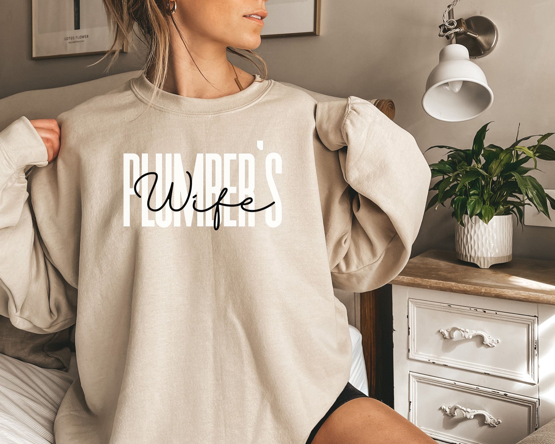 Plumber's wife Unisex Sweatshirt Crewneck Sand S-2XL-Family-Gift-Planet