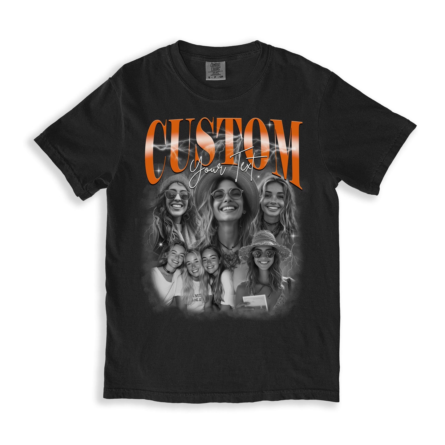 Custom photos Comfort Colors Unisex T-Shirt Personalized black and white bootleg rap tee gift for boyfriend gift for husband-Family-Gift-Planet