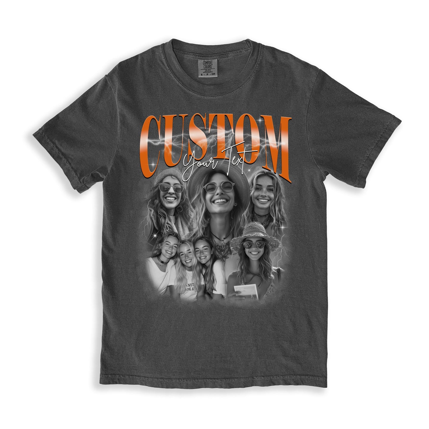 Custom photos Comfort Colors Unisex T-Shirt Personalized black and white bootleg rap tee gift for boyfriend gift for husband-Family-Gift-Planet