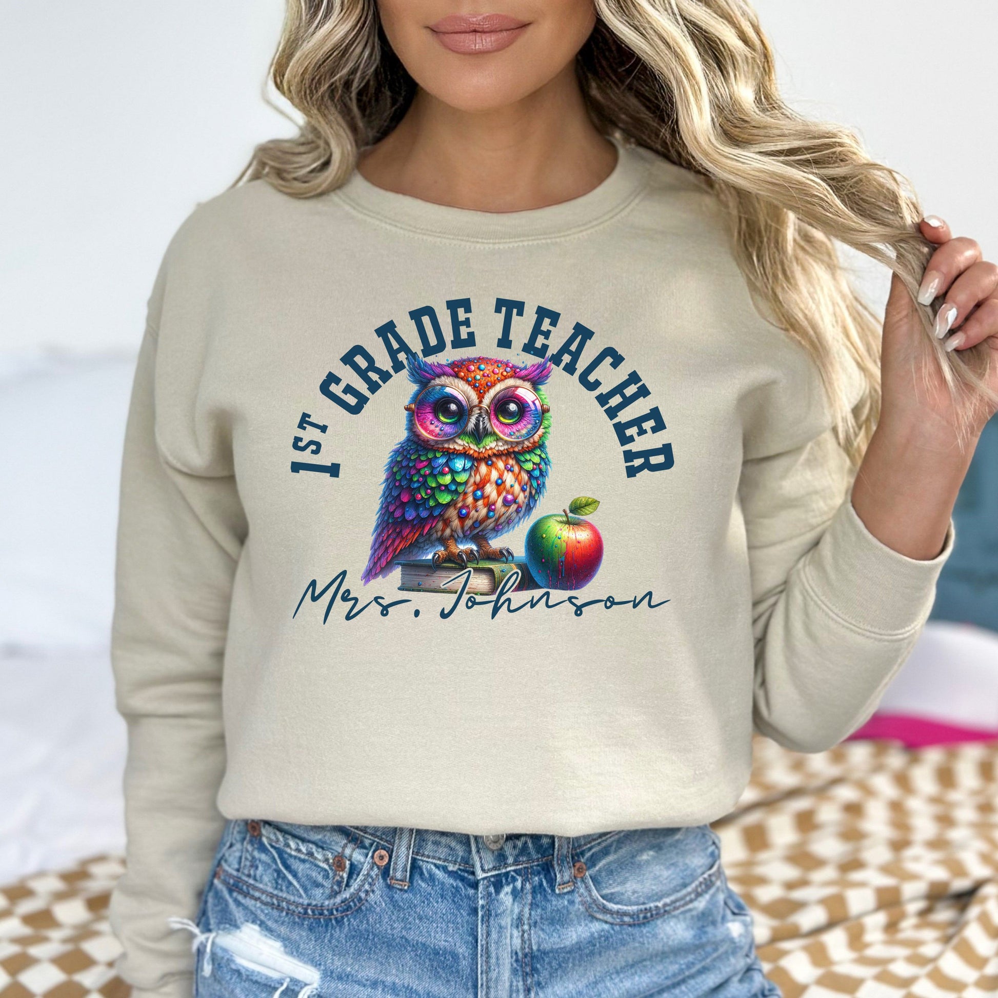 1st grade teacher funny Personalized Unisex Sweatshirt Custom First grade Sand-Sand-Family-Gift-Planet