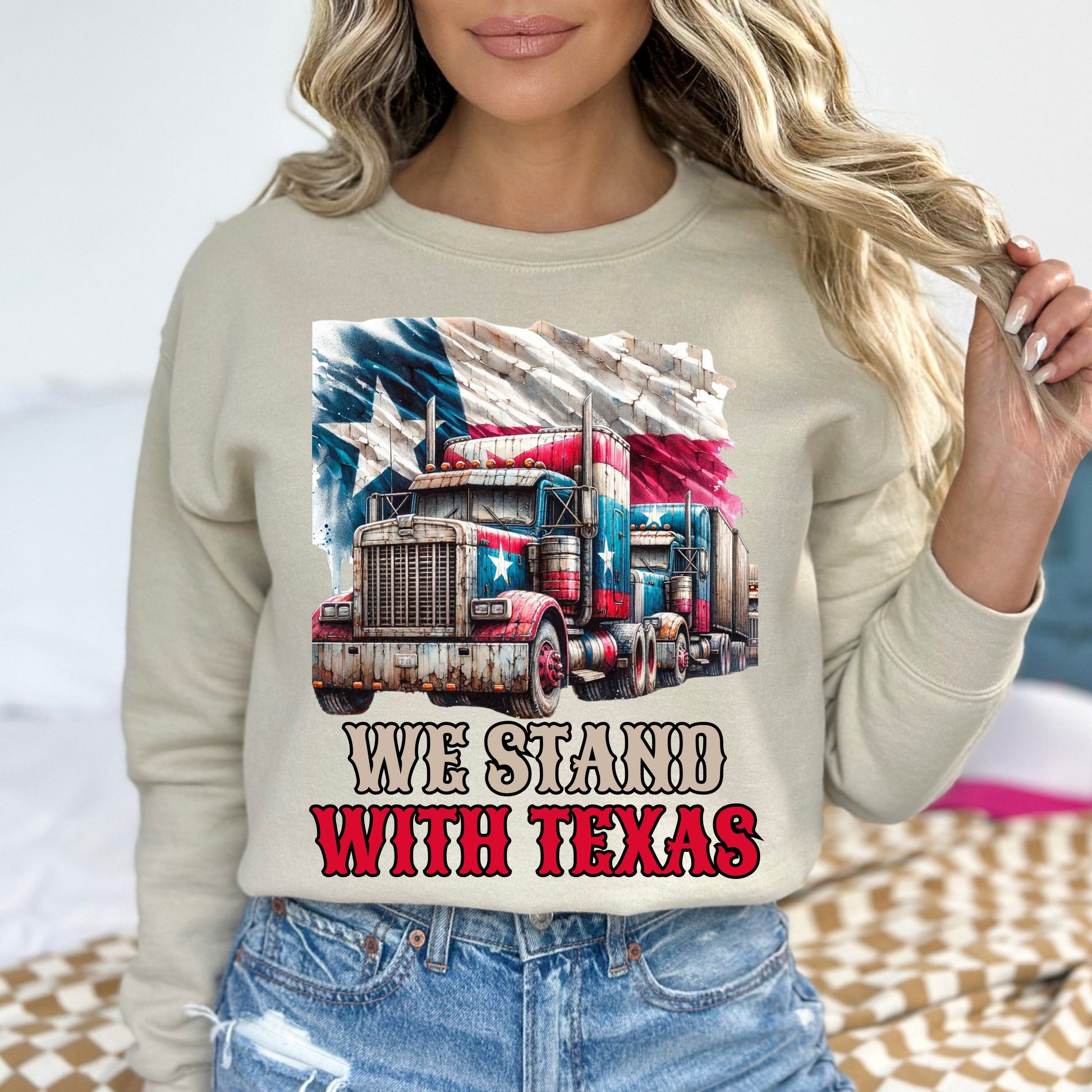 We stand with Texas Unisex Sweatshirt border truck Texas black-Sand-Family-Gift-Planet