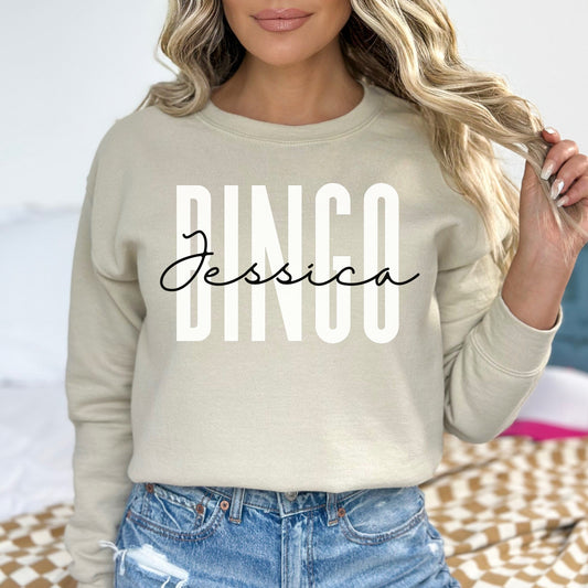 Personalized Bingo Unisex Sweatshirt Custom name Bingo player Sand Black Dark Heather-Sand-Family-Gift-Planet
