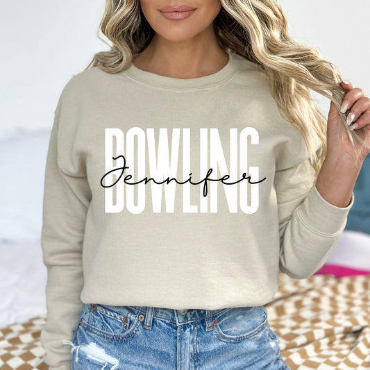 Personalized Bowling Unisex Sweatshirt Custom name Bowler Sand Black Dark Heather-Sand-Family-Gift-Planet