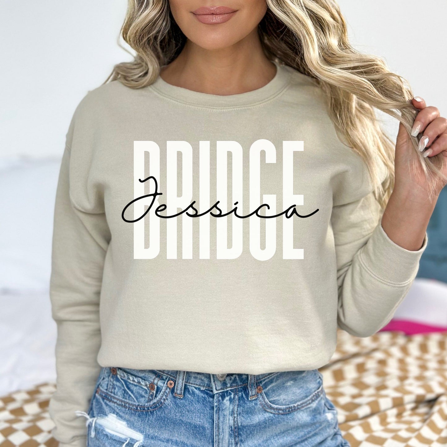 Personalized Bridge Unisex Sweatshirt Custom name card game bridge Sand Black Dark Heather-Sand-Family-Gift-Planet