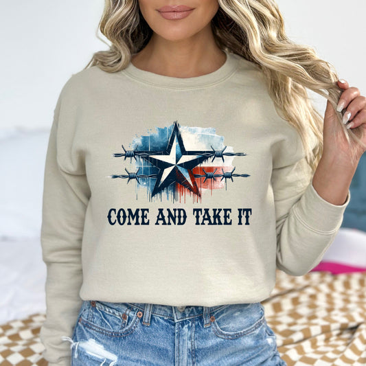 Come and take it Unisex Sweatshirt border truck Texas black-Sand-Family-Gift-Planet