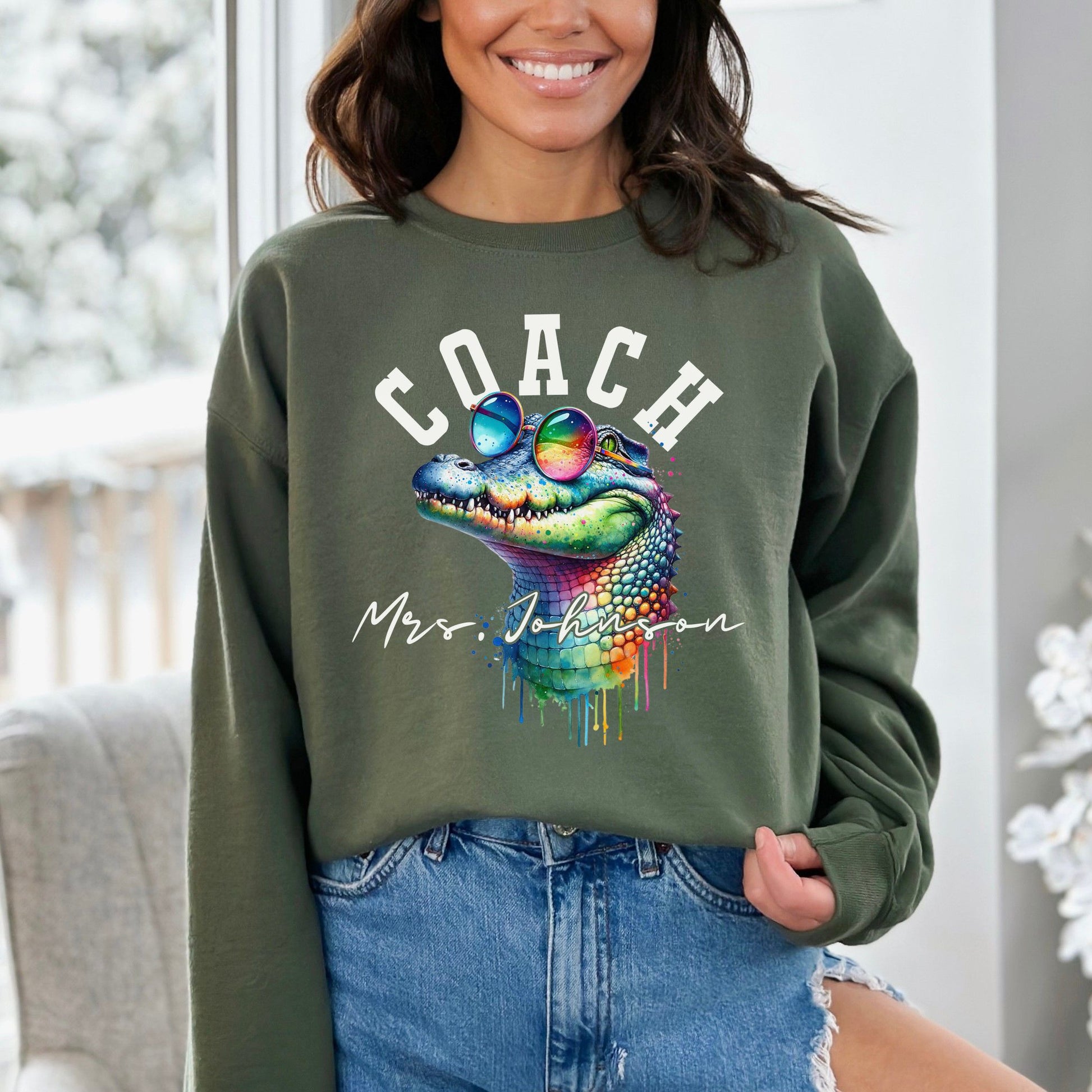 Coach funny Personalized Unisex Sweatshirt Custom School Athletic coach Sand-Military Green-Family-Gift-Planet