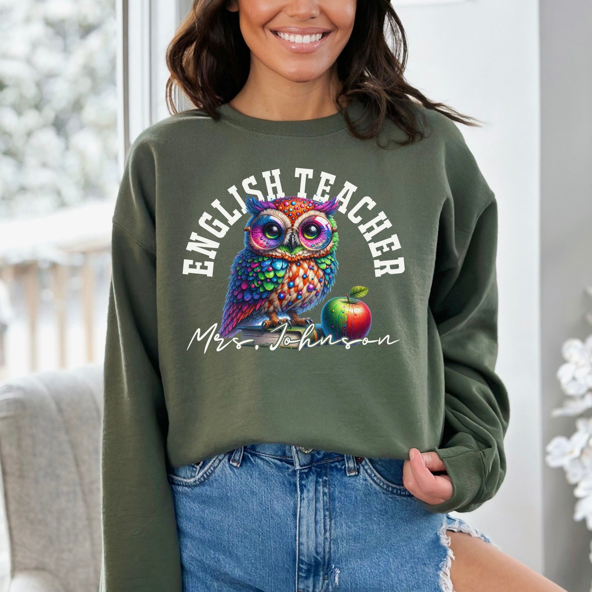 English teacher funny Personalized Unisex Sweatshirt Custom ESL teacher Black-Military Green-Family-Gift-Planet