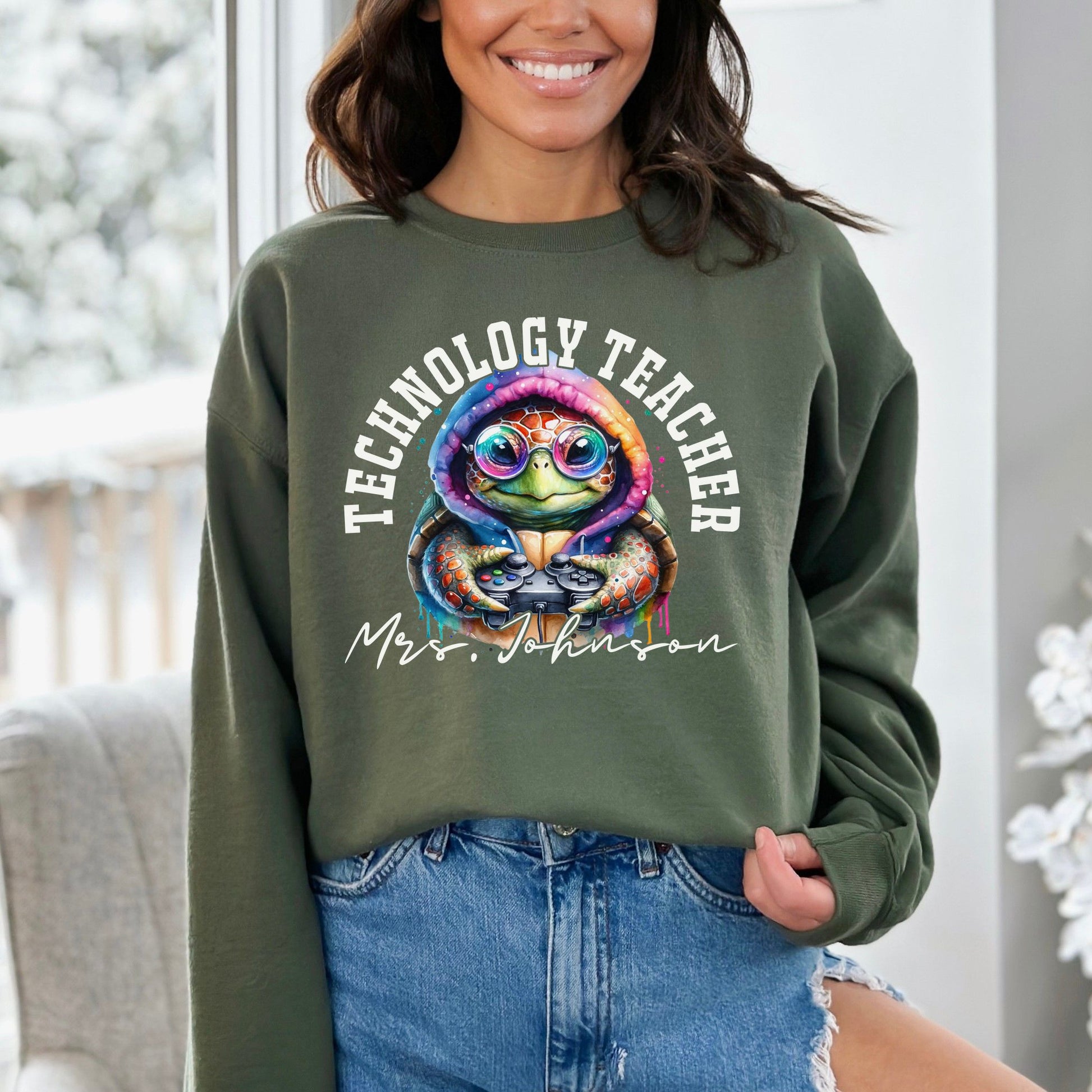 Technology teacher funny Personalized Unisex Sweatshirt Custom computer science Black-Military Green-Family-Gift-Planet