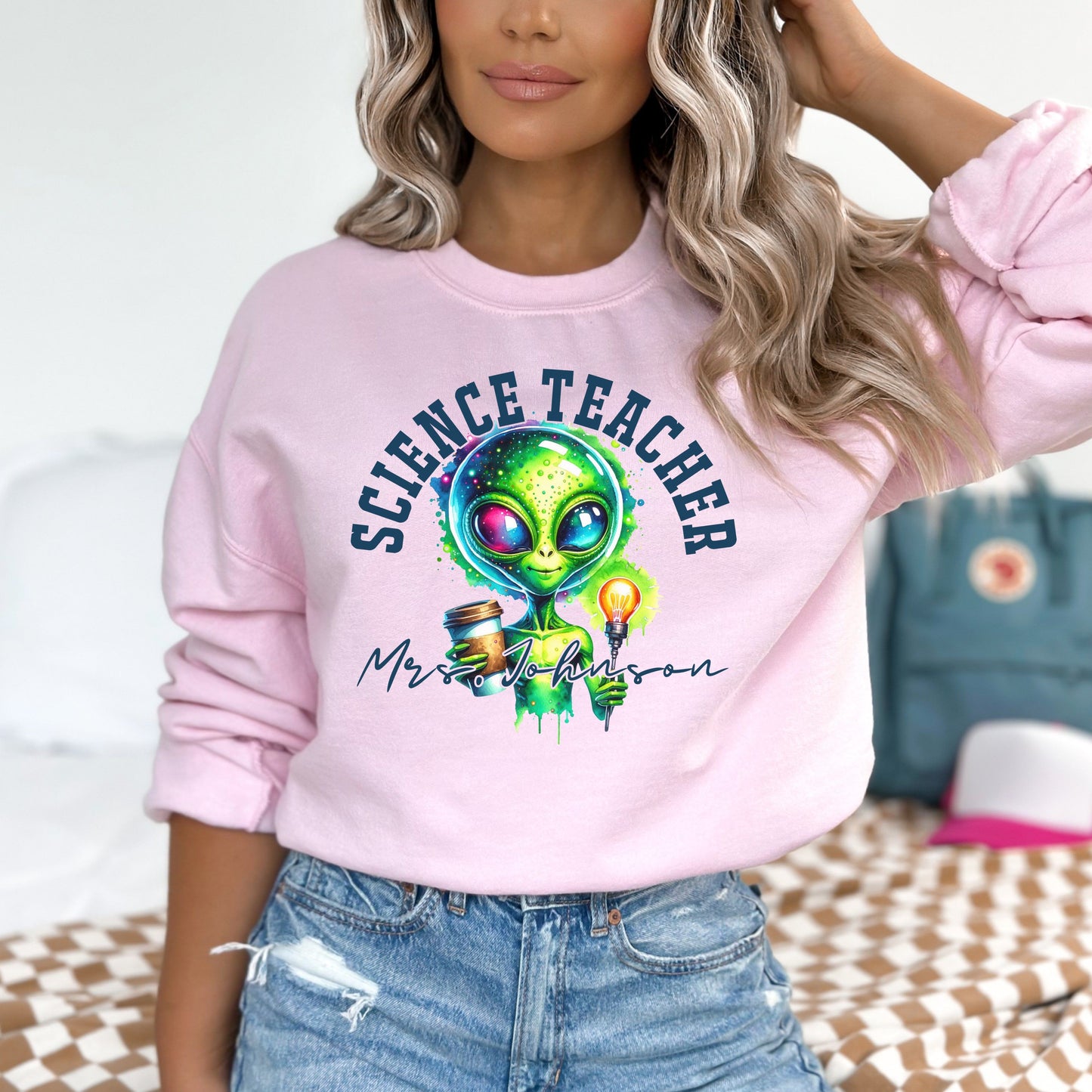 Science teacher funny Personalized Unisex Sweatshirt Custom Physics teacher Black-Light Pink-Family-Gift-Planet