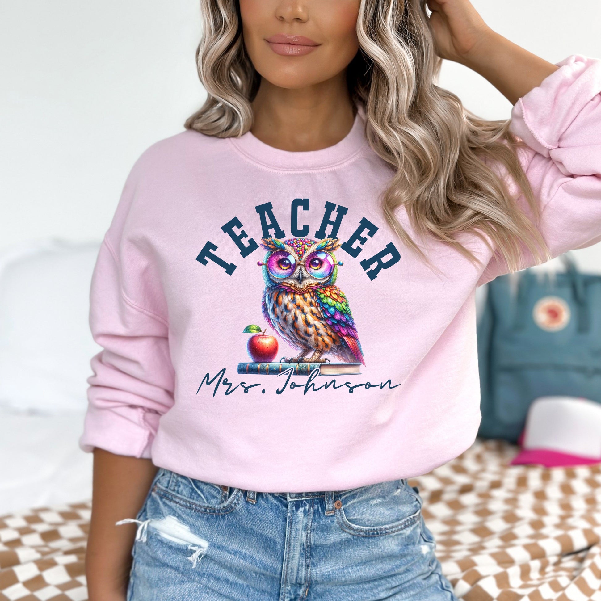 Teacher funny Personalized Unisex Sweatshirt Custom Elementary school teacher Black-Light Pink-Family-Gift-Planet