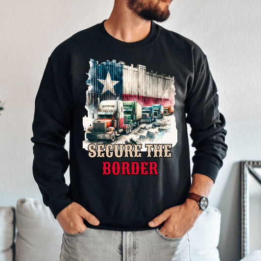 Secure the border Unisex Sweatshirt border truck Texas black-Black-Family-Gift-Planet