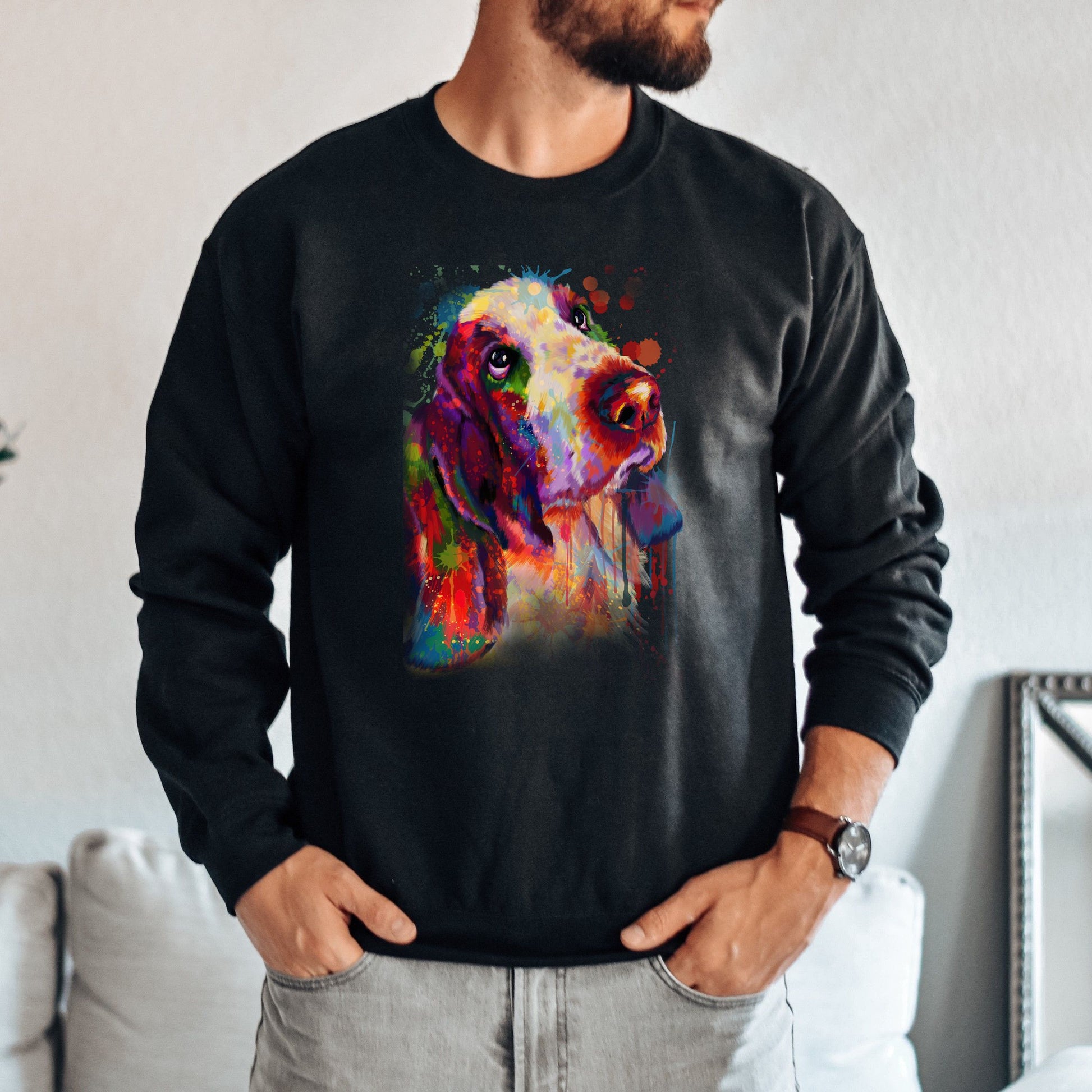 Artistic Basset hound dog Unisex Crewneck Sweatshirt digital Art-Family-Gift-Planet