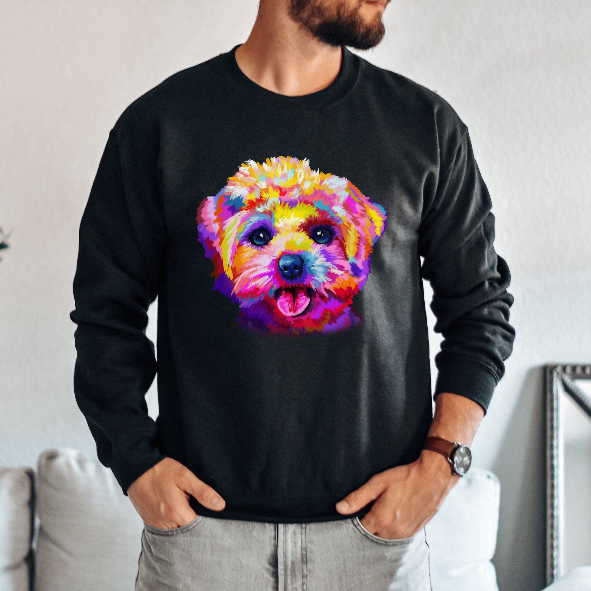 Abstract Bichon Frise dog Unisex Crewneck Sweatshirt with expressive splashes-Family-Gift-Planet