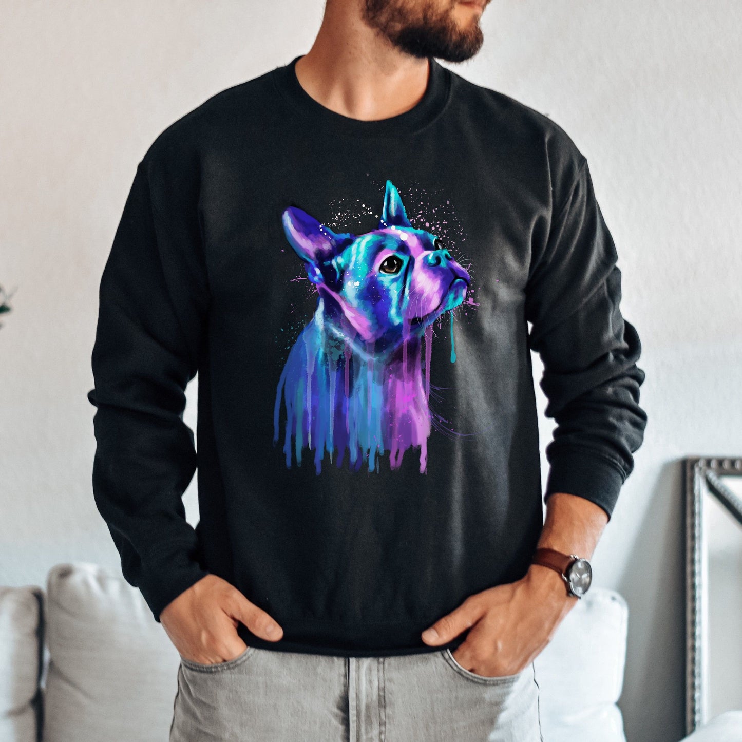 Artistic Boston terrier dog Unisex Crewneck Sweatshirt digital Art-Family-Gift-Planet