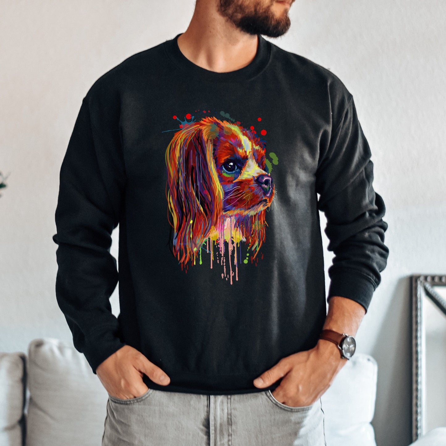 Artistic Cavalier dog Unisex Crewneck Sweatshirt digital Art-Family-Gift-Planet