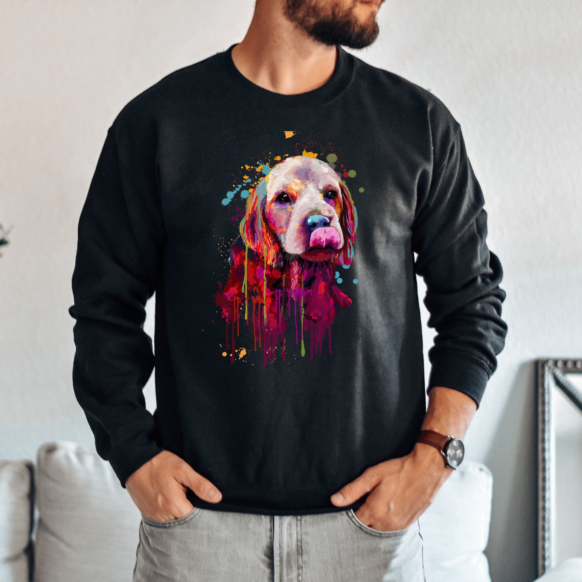 Splash color Cocker Spaniel dog Unisex Crewneck Sweatshirt Abstract pet design-Family-Gift-Planet